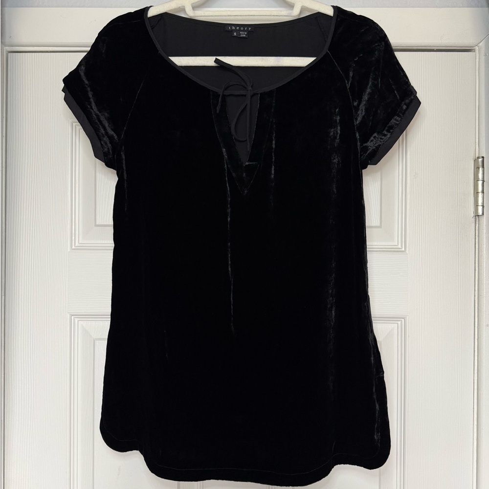 Theory Black Velvet Cap Sleeve Blouse